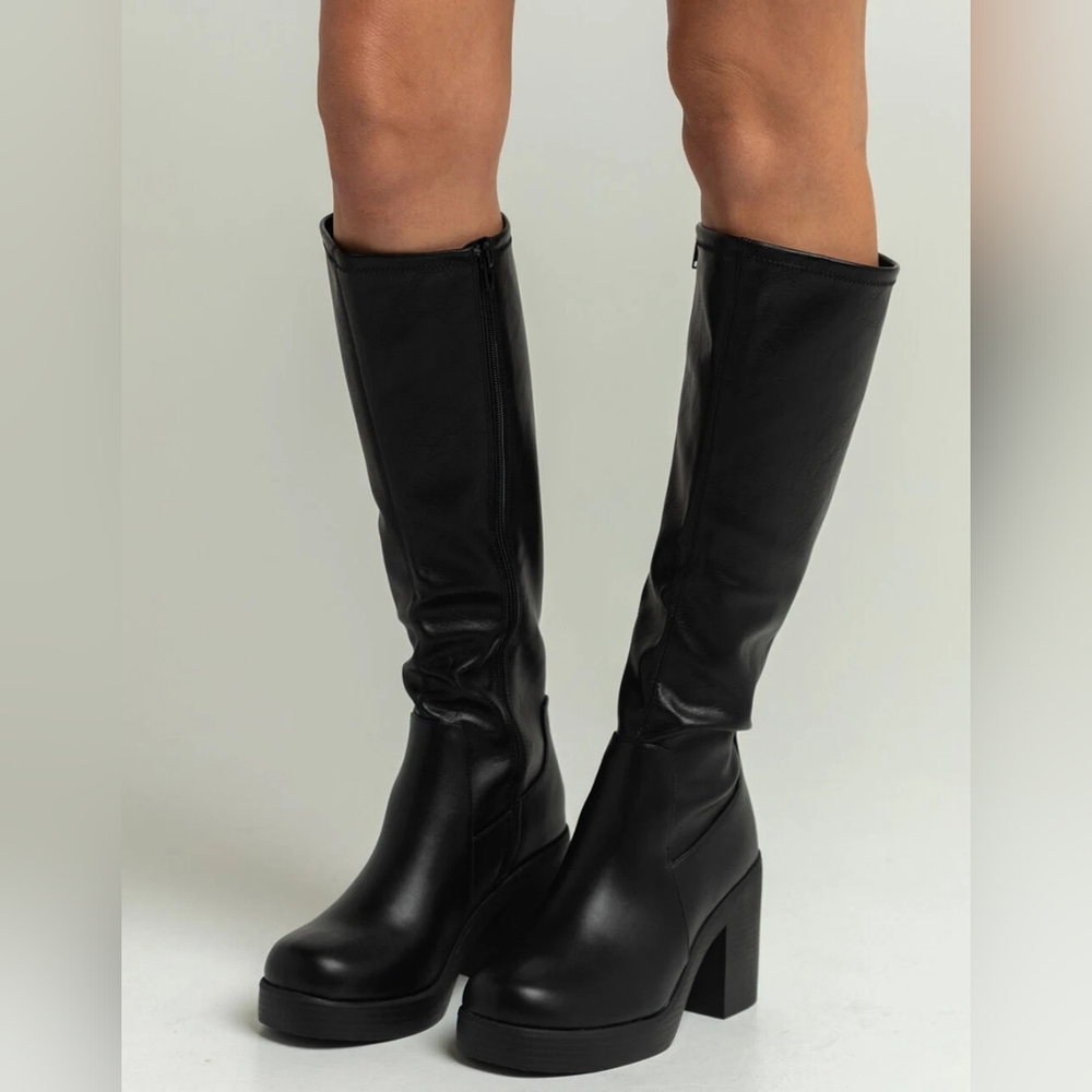 Topshop Platform Heel Knee High Boots. Stretchy